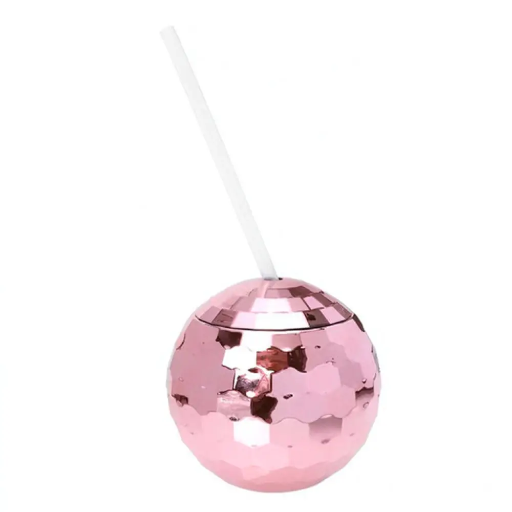 Trendy Disco Ball Mug Shiny Electroplated Plastic Cup With Straw Unique Sphere Bottle For Nightclub Party Drinks