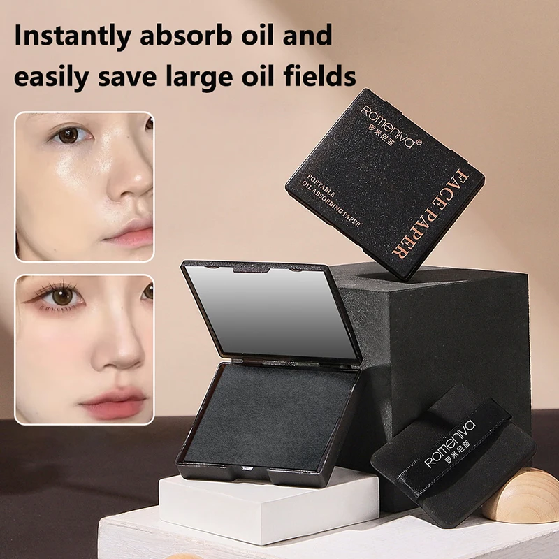 100pcs Oil Blotting Sheets With Makeup Puff Mirror Face Wipes Oil Control Paper Oil-absorbing Cleaning Makeup Tools Skin Care