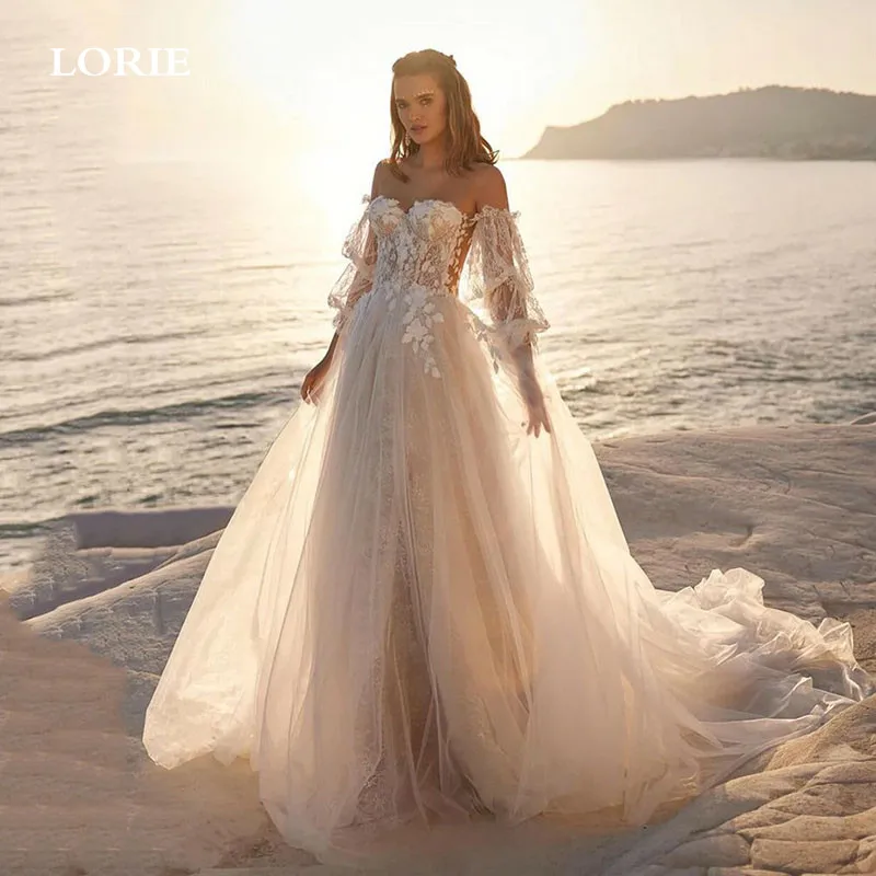 

LORIE Puff Sleeve Wedding Dresses A Line Off The Shoulder Sweetheart Neck Lace Bride Dress Elegant Wedding Gowns 2024