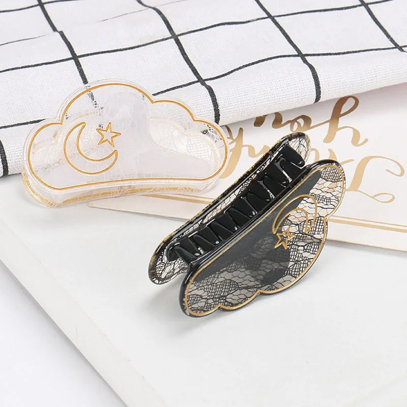 Lace Cloud Moon Star Hair Claw Clips Elegant Acrylic Shark Hair Clamp Women Girls Vintage Hollow Hair Accessories Daily Party Ha