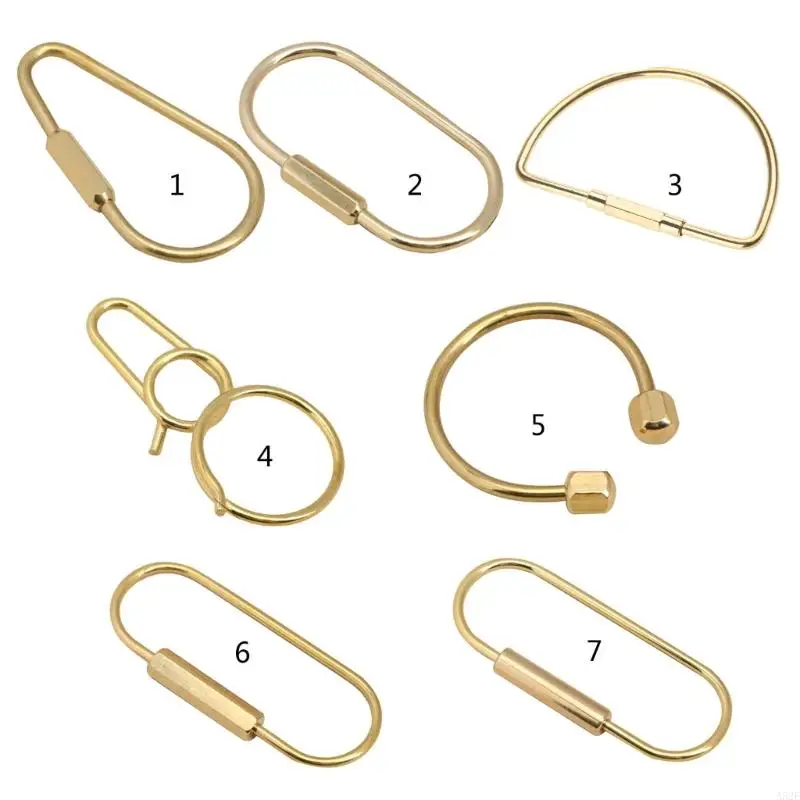 A52E Brass Screw Lock Keychain Simple Brass Key Chain Ellipse D-Shape Keyring Key Holders Hardware Keyring Carabiner Clip