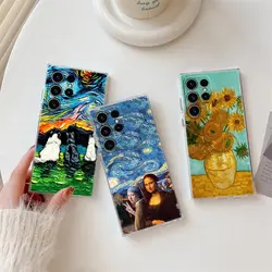 Cat Van Gogh Starry Night Oil Painting Phone Case For Samsung Galaxy S24 S23 Ultra S22 S20 Plus S21 FE Clear Cases Cover Fundas