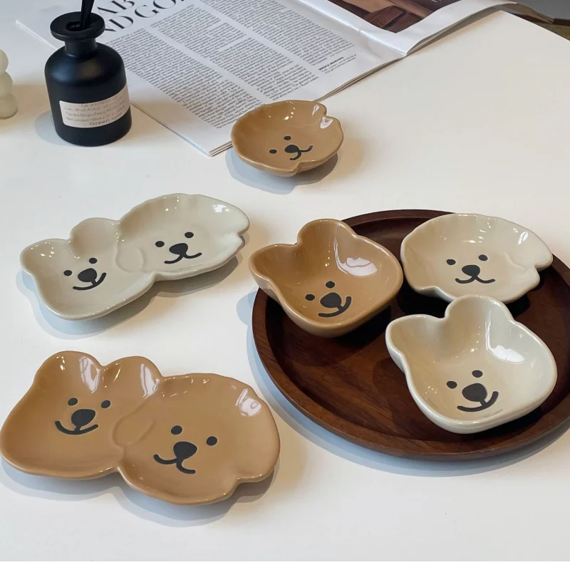 

Cartoon Ceramic Plate Cute Dog Shaped Plates Seasoning Pot Barbecue Sauce Flavor Dishes Home Creative Snack Dessert Plate