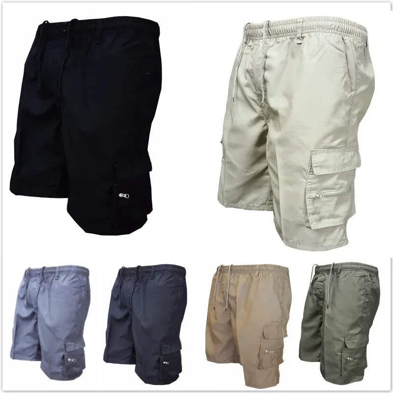 High Quality Fashion 2024 Men\'s Summer New Cargo Pants Outdoor Sports Running Multi Pocket Knee Length Zipper Pants