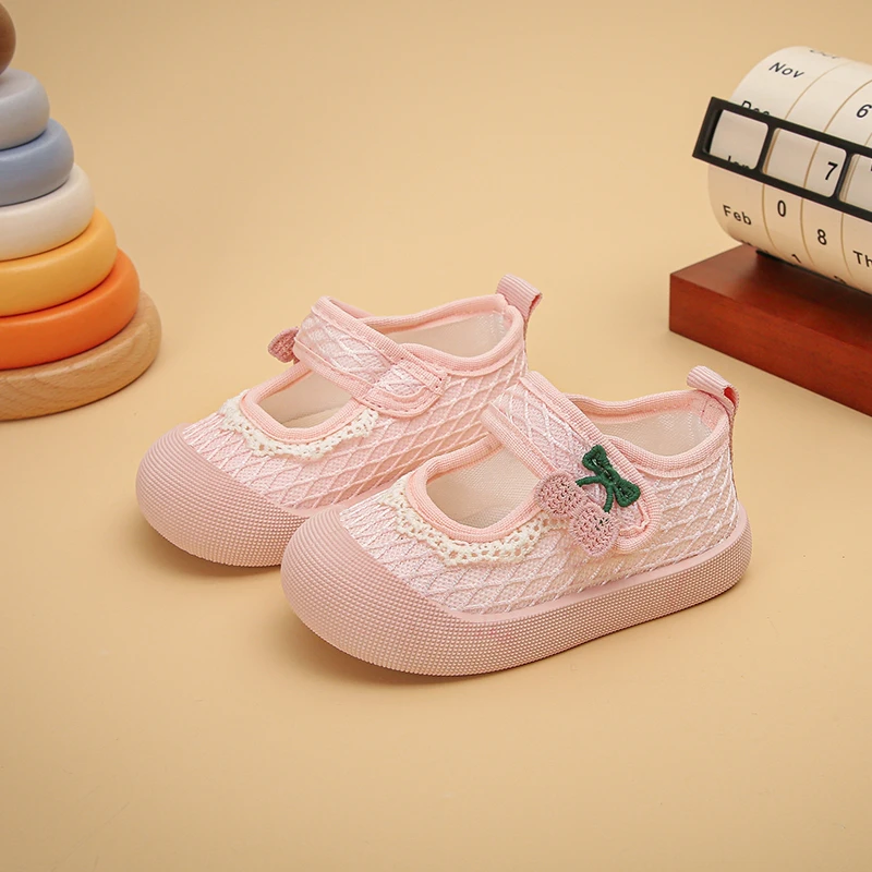 Baby Flache Schuhe Kirsch-Mesh Kleinkind Freizeitschuhe Weiche Sohle 2026 Sommer Neue Kinder Mädchen Prinzessin Modeschuhe Trendy Rutschfest – Detail 6