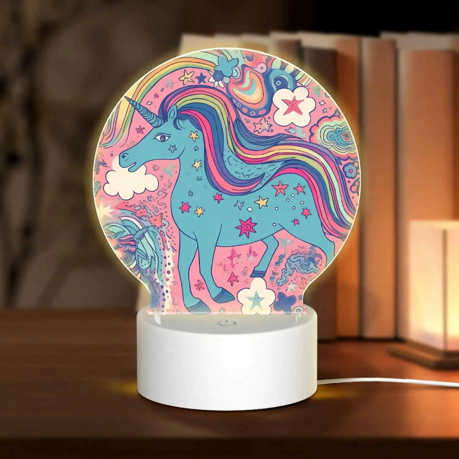 Acrylic Night Light Pattern on Pink Background LED Night Lamp Modern Acrylic Nightlight for Bathroom Bedroom Restaurant Bar Decor