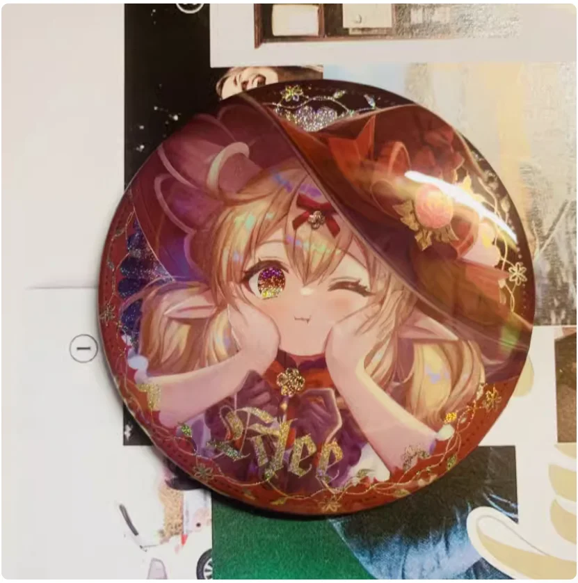 2024 Anime Genshin Impact Double Flash Baji Laser Badge Nahida Hutao Albedo AlHaitham Amber 75mm PET Brooch Button Collect Gift