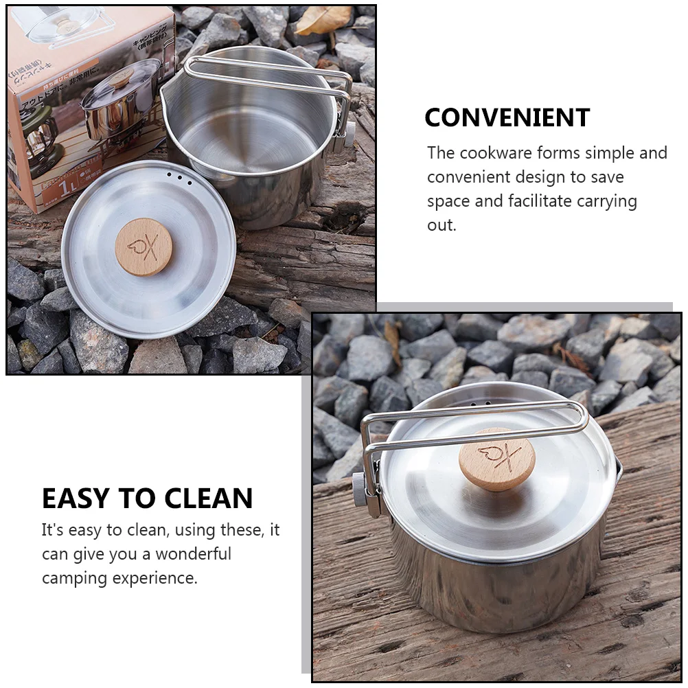 

Stainless Steel Portable Noodle Pot Outdoor Cooking Supplies Camping Kettle Hiking Cookware Travel Cooker Easy Clean