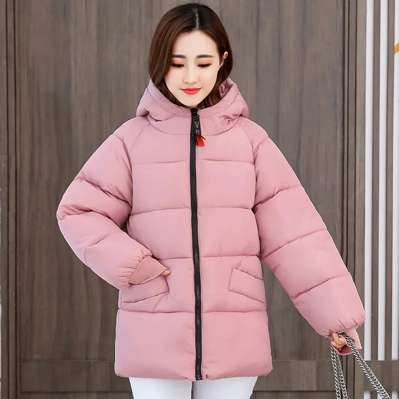 Winter Jacket Women Parkas Pocket Loose Thicken Warm Hooded Coat Jackets Female Korean Bread Parka Down Cotton Coats