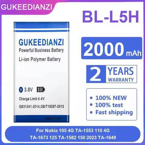 Mobile Phone Battery For Nokia 105 4G TA-1553 110 4G TA-1673 125 TA-1582 150 2023 TA-1649 2000mAh BL-L5H Long Lasting