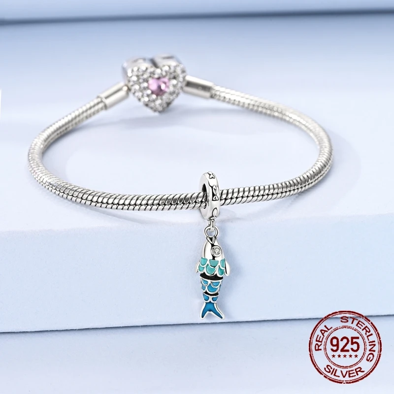 Hot Sale Koinobori Charms 925 Sterling Silver Swinging Fish FLAGS Dangle Pendant Fit Bangle Bracelet Necklace DIY Jewelry view 3