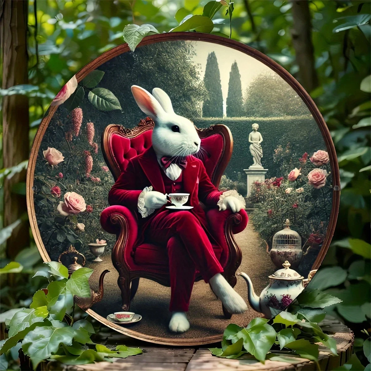 Alice in Wonderland Themed 20.32X20.32Cm Round Aluminum Wall Art - Perfect for Home, Cafe, Bar, and Garage Decoration |   The Ideal Choice