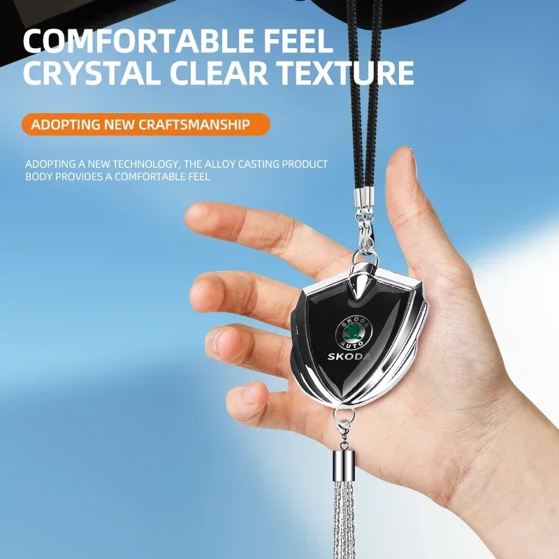 

3D Metal Logo Auto Rear View Mirror Hanging Pendant Decor Accessories For Skoda Fabia Rapid Superb Octavia Kodiaq Scala VRS