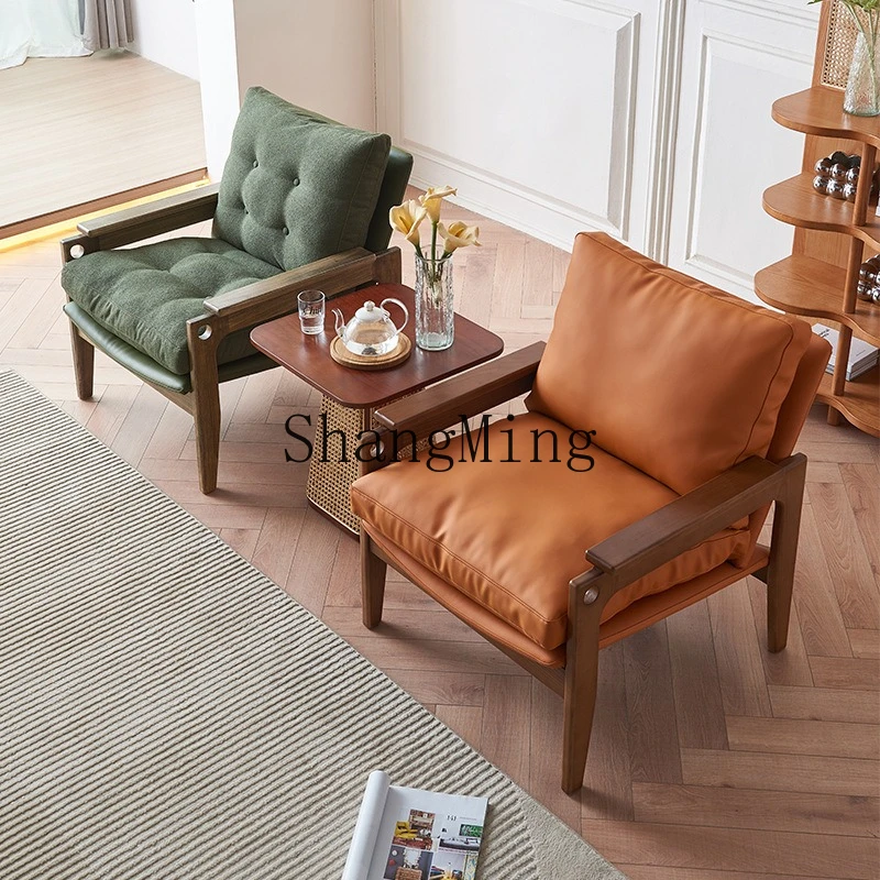 

ZYY solid wood sofa chair ash wood single sofa chair three-piece set B & B saddle leather soft bag chair
