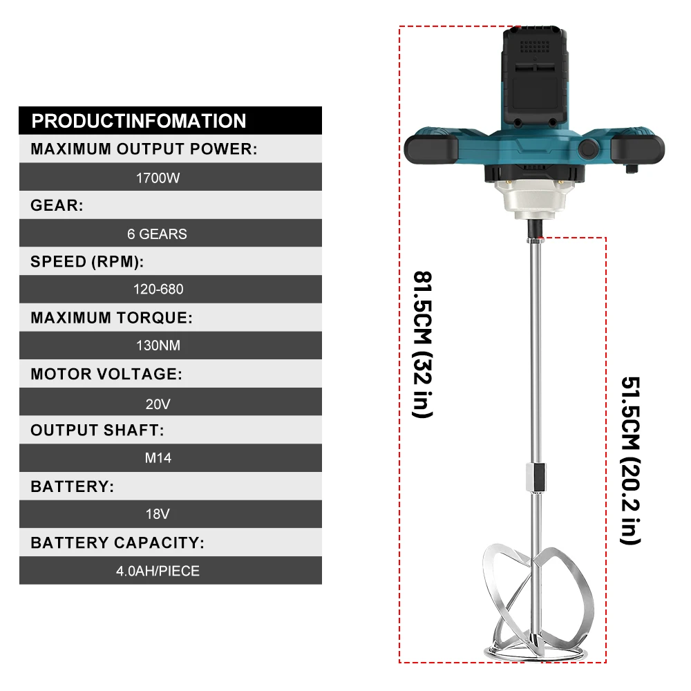 6 Speed Electric Paint Concrete Mixer Brushless Handheld Paddle Ice Mix Mixer Adjustable Electric Mixing Rod For Makita battery