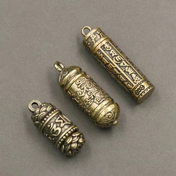 Hollow Brass Buddha Bottle Sutra Cylinder Pendant Keychain Necklace Jewelry Handmade Vintage Pill Box Container Bottle Keychains