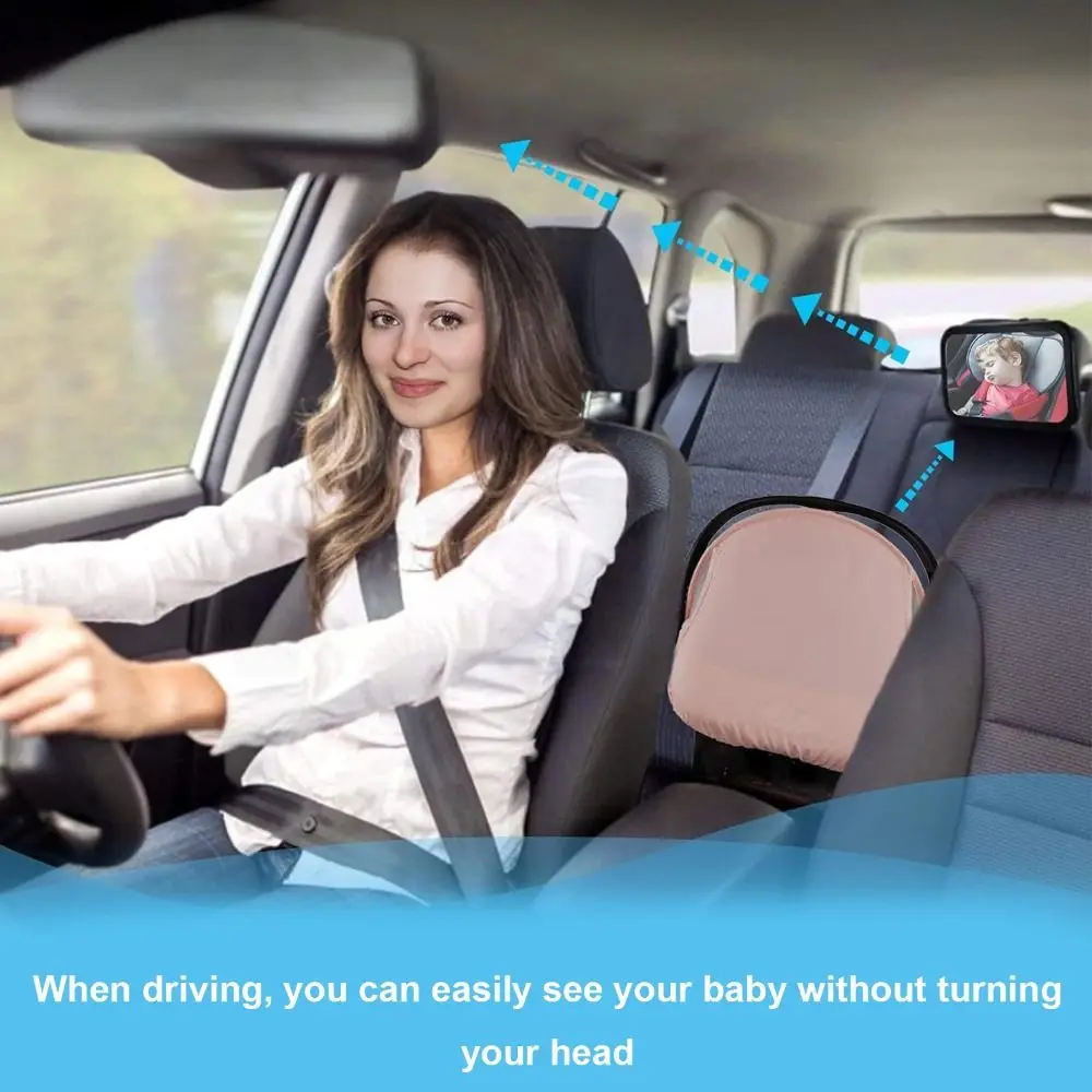 360° Rotation Baby Car Mirror Wide Angle Square Baby Mirror Rear View Universal Adjustable Mirror for Baby in Car