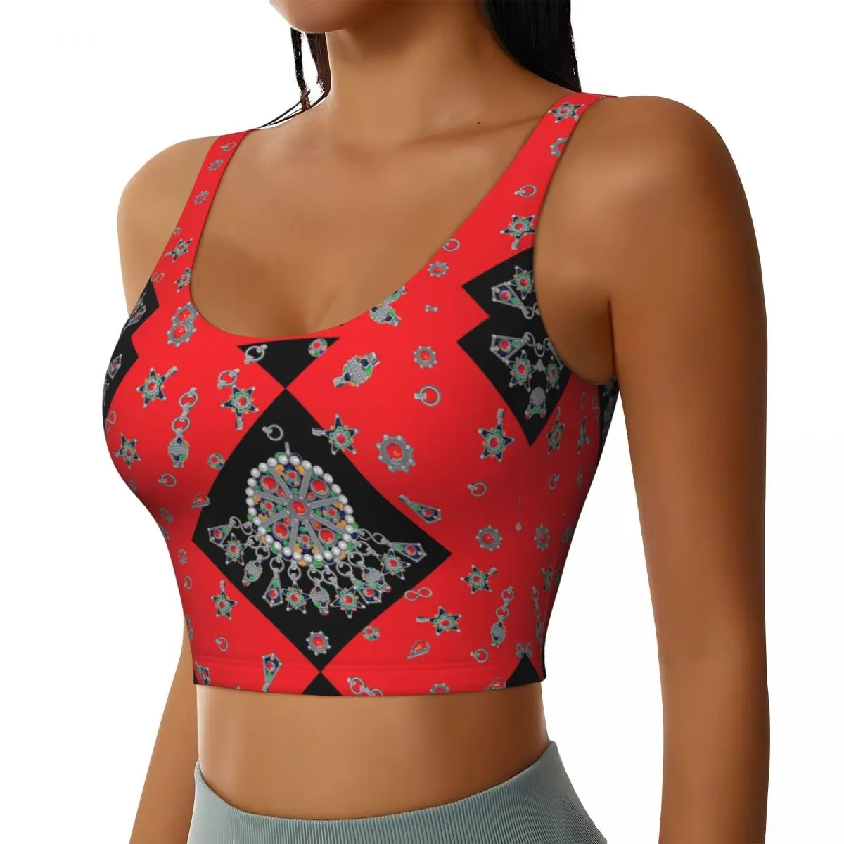 Custom Women's Kabyle Jewelry Africa Style Sports Bras Amazigh Berber Ethnic High Impact Gym Workout Yoga Crop Tank Tops