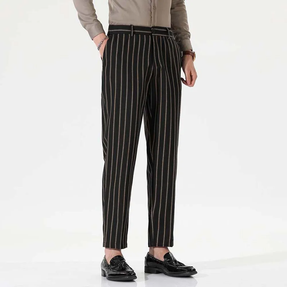 Fashion Trousers Business Casual Trousers For Business Regular Length Slight Stretch Striped Pattern Brand New Condition