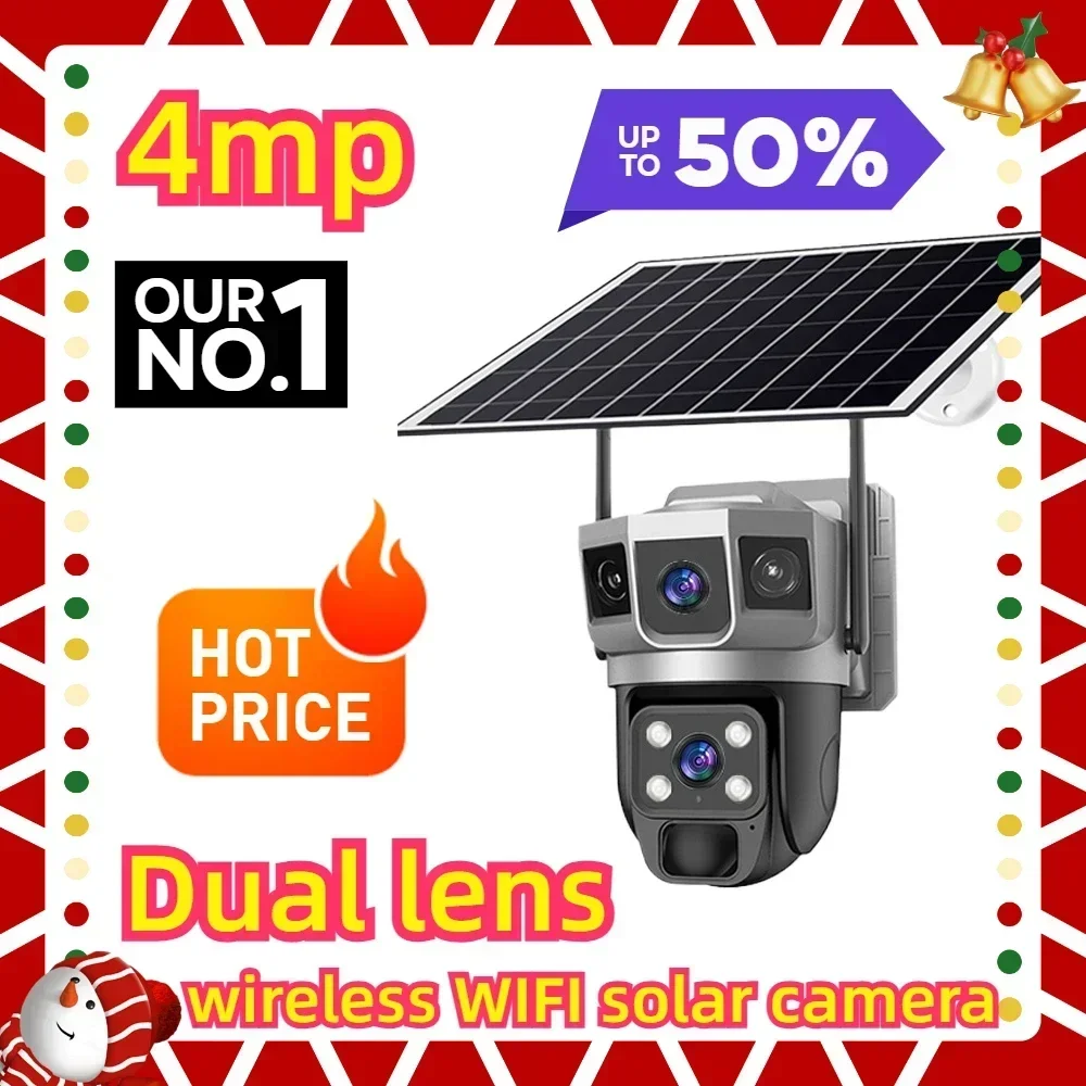 

Dual lens 4mp outdoor security camera closed-circuit television camera wireless WIFI solar camera