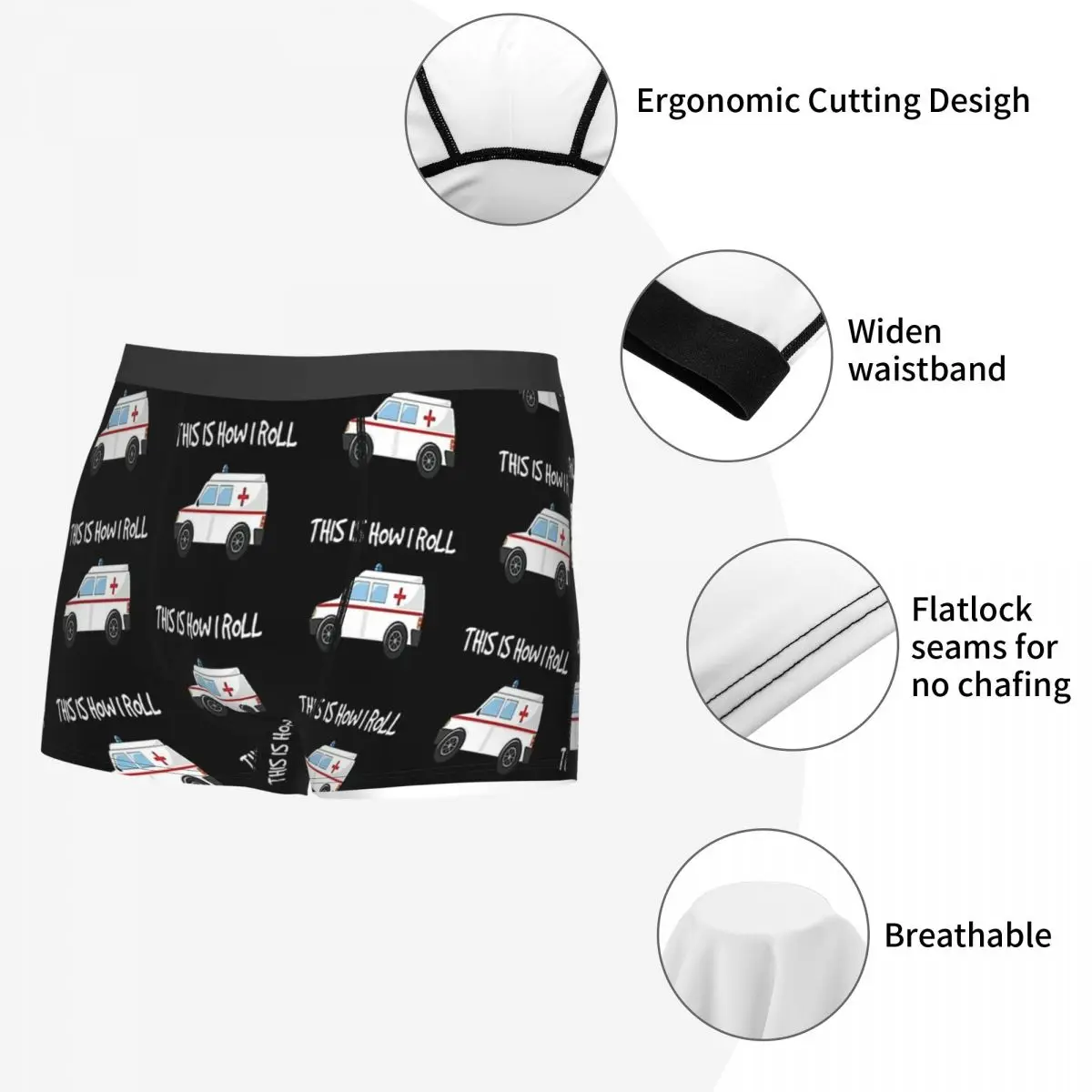 Funny EMTs This Is How I Roll Paramedics Ambulance Ambulances Meme Underpants Panties Men\'s Underwear Shorts Boxer Briefs