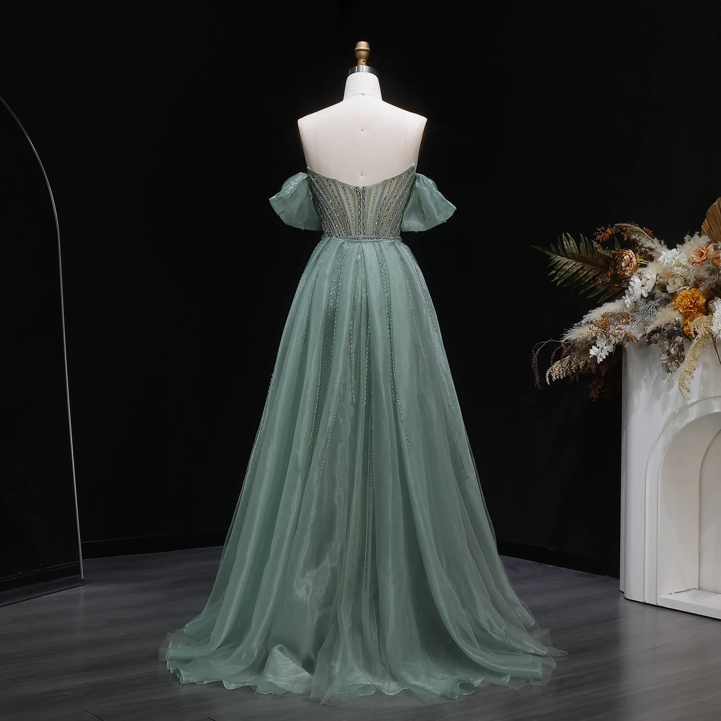 Sharon Said Elegantes Schulterfreies Abendkleid mit Überrock, Luxuriöses Perlenbesetztes Meerjungfrauenkleid für Arabische Damen, Formelle Partykleider SS120 Maßanfertigung – Detail 24