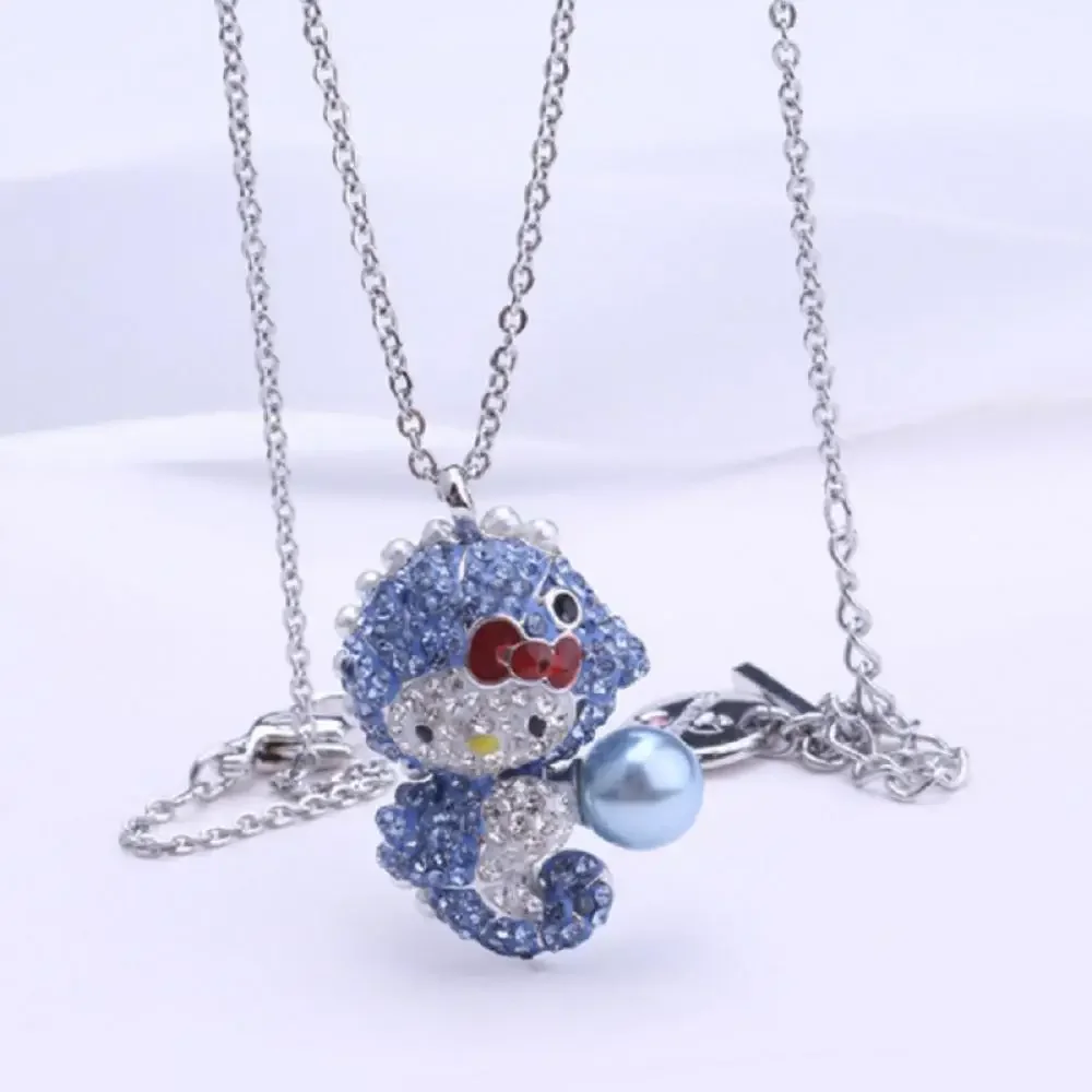 Kawaii Hello Kitty Alloy Necklace Cartoon Delicate Diamond Accessories Shiny Debutante Light Luxury Cute Girl Jewellery Gift
