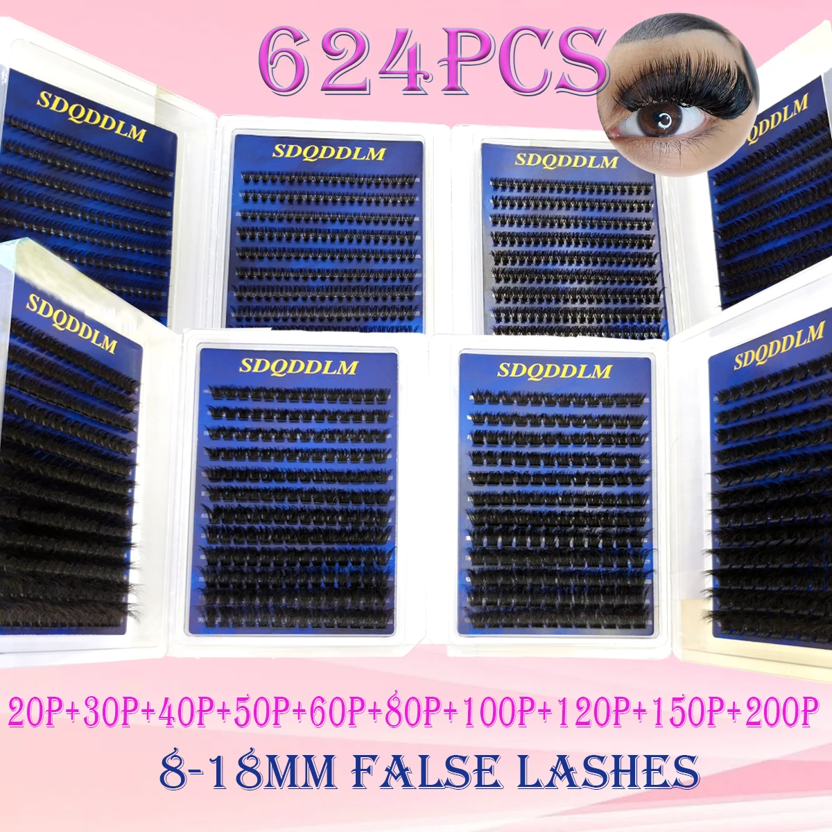 Fluffy Lashes Clusters 48rows 624pcs 10 Styles 8-18mm 20-200P Wispy Individual Lashes Soft False Eyelashes Eyelash Extensions