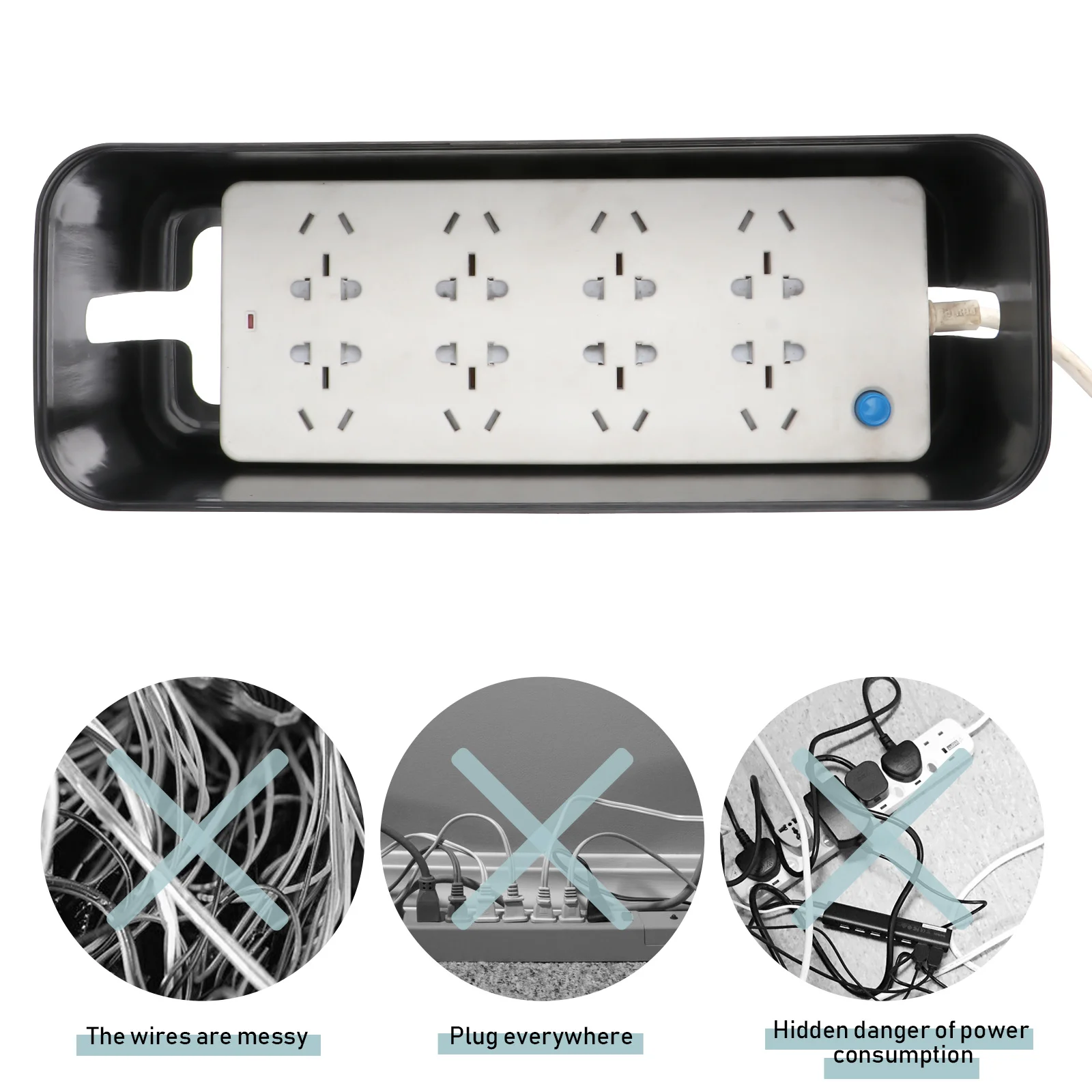 

Black Cable Management Box Plastic Socket Organizer Large Cable Storage Box Household Wire Storage Container Cord Hider