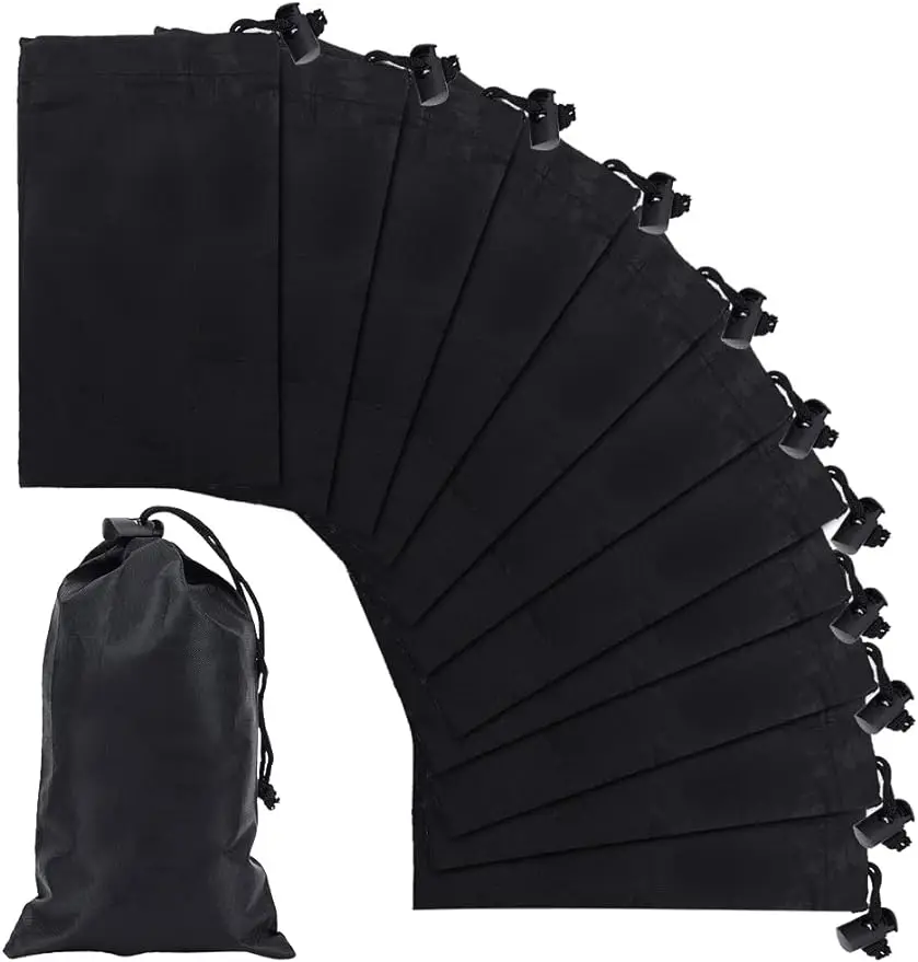 12Pcs Polyester Drawstring Bags 7.8x4.7 Black Nylon Bags Drawstring Storage Bags with Toggle Gift Jewelry Pouches