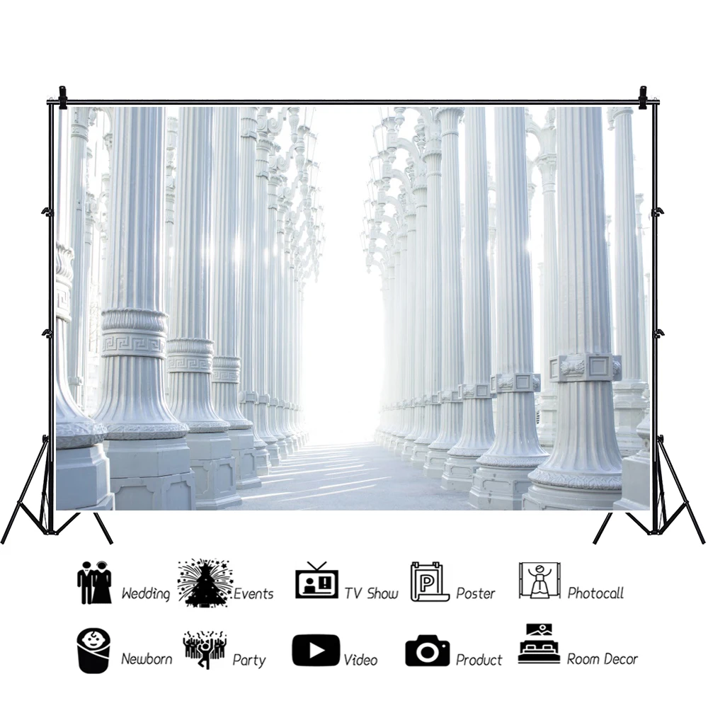 Laeacco Ancient Greco-Roman Architecture Backdrop White Columns Corridor Wedding Bridal Shower Portrait Photography Background