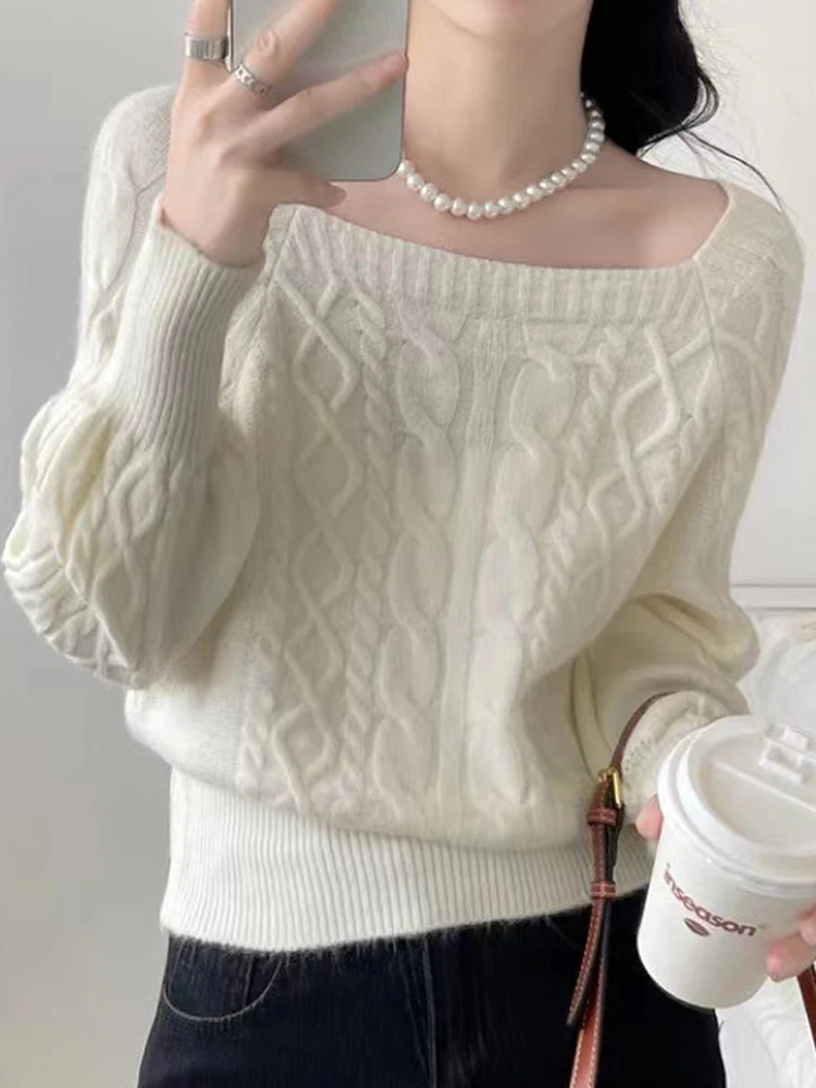 Knitted Sweater Women Korean Fashion Soft Pullover Female Autumn Winter Square Collar Jumper Ladies Elegant All-Match Sweaters