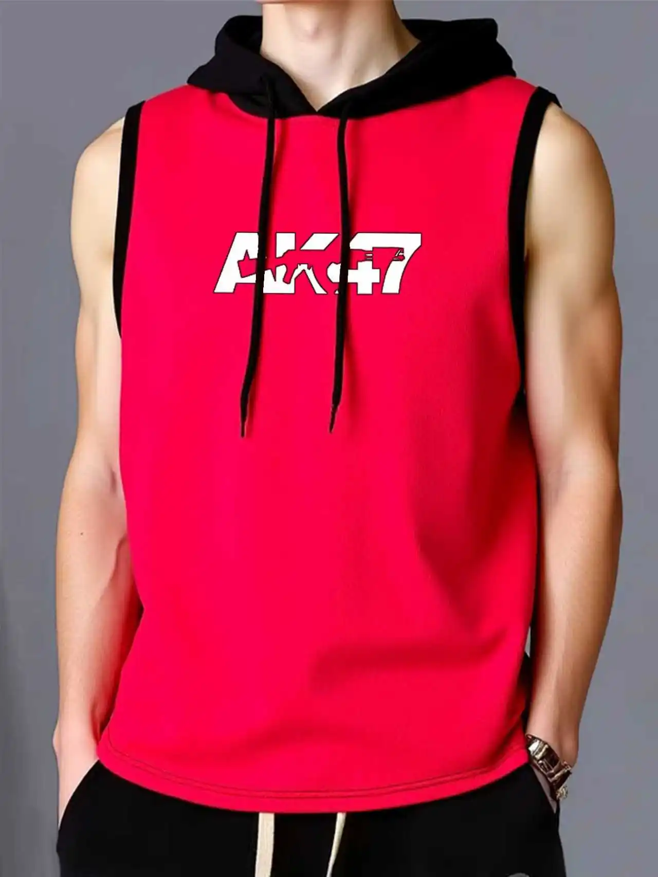 

Men's Summer New Fashion Street Art Sleeveless Hoodie Comfortable Top T-shirt Casual Fitness Vest Breathable Loose Fit Streetwea