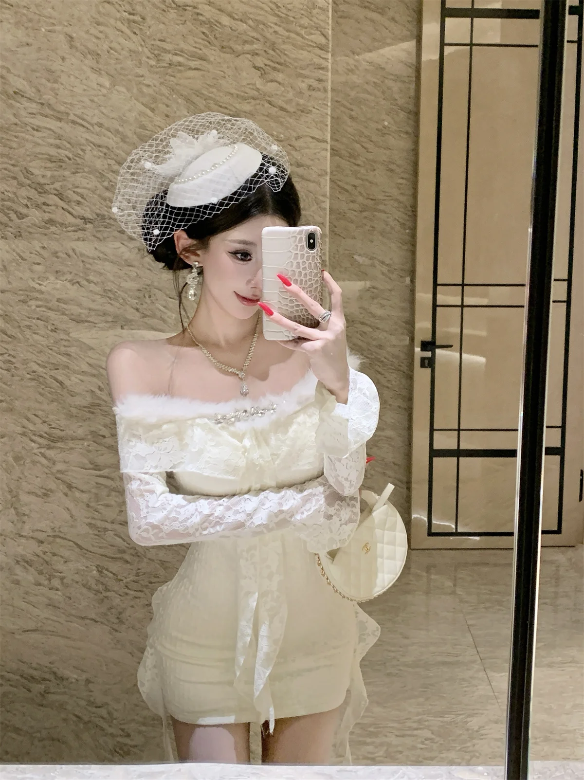 

Sexy Lace Long Sve One-oulder Dr Women's Pure Desire Waist-Cinching Slim-Fit ort Skirt Ci Walk Suitable