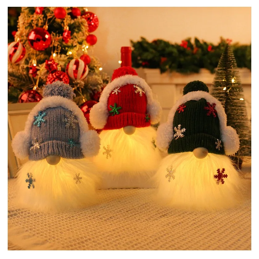 Christmas Decoration Christmas Sequins with Light Rudolph Doll Christmas Luminous Faceless Gnome Doll Ornaments