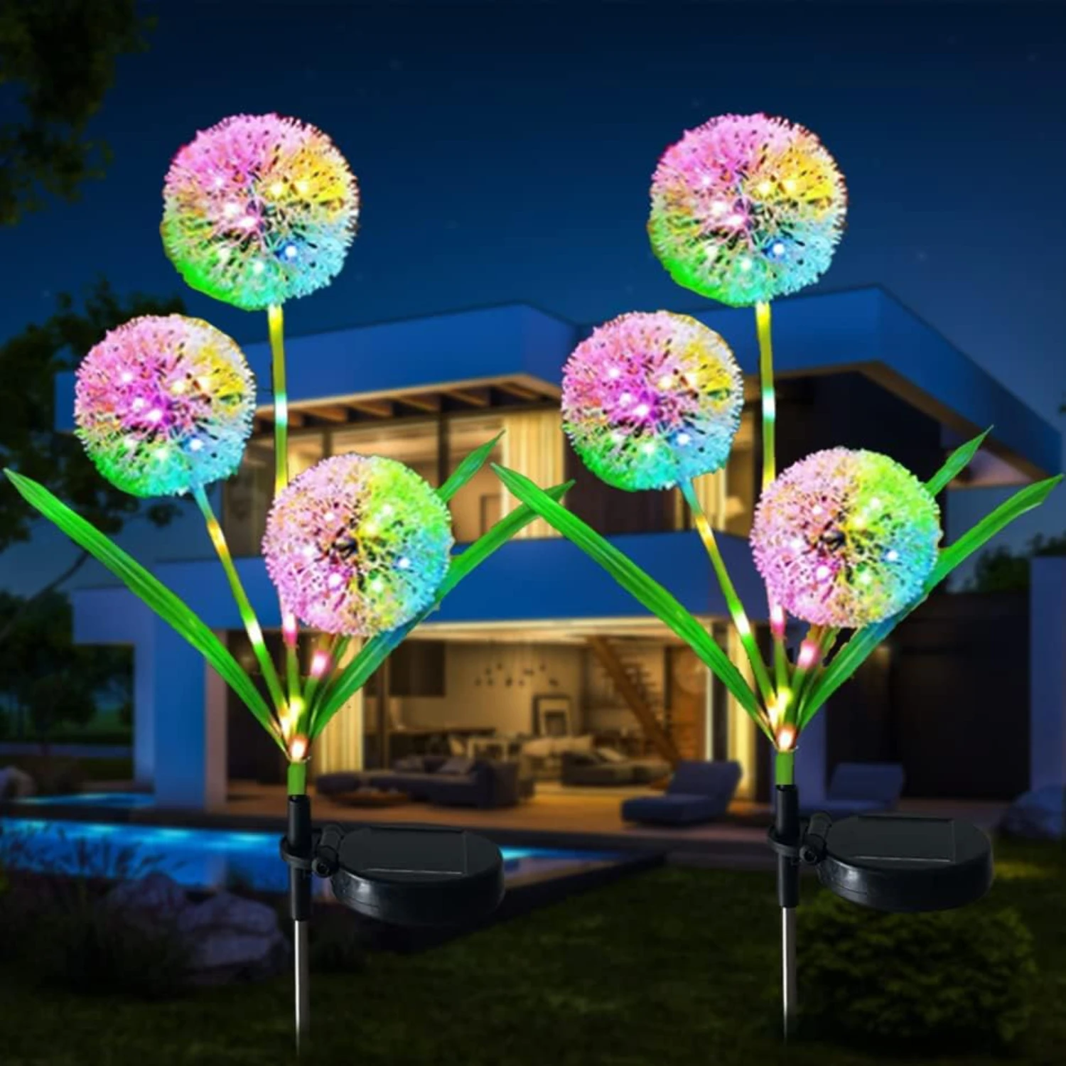 Gorgeous Color Changing Solar Flower Lamps - Beautiful Set of 2 LED Lights for Your Outdoor Garden Decor - Stunning Waterproof S