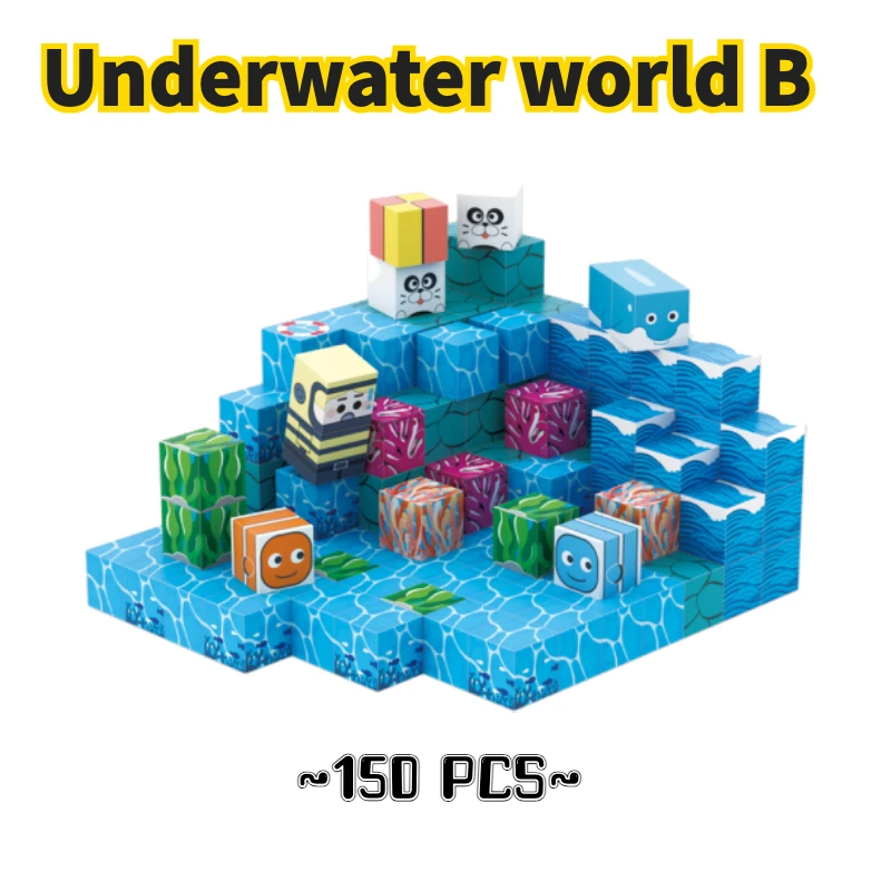 Underwater World Magnetic Building Blocks Sensory Stacking Toy for Kids Birthday Gift Stacking Block Cube with Magnetic building