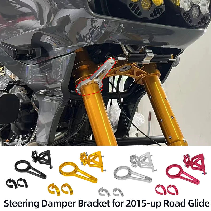 

BLACK3 Motorcycle Steering Damper Bracket Fork Frame Mounting Bracket 49mm 54mm 58mm for Harley Davidson 2015-up Road Glide FLTR