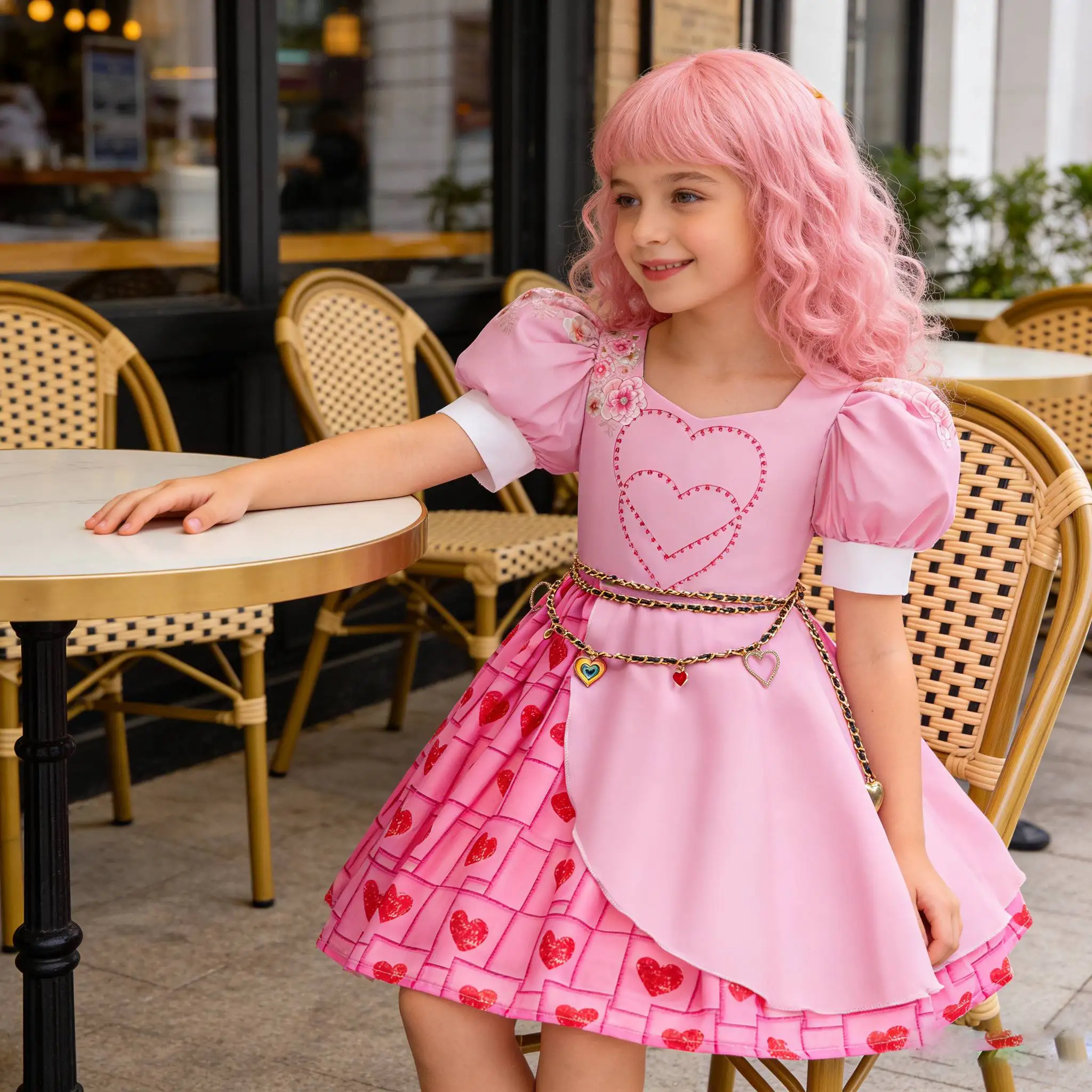 

Girls Heart Princess Dress Belt Wig Costumes for Girls D-Descendats Rise Red Movi role-play Christmas Party Halloween Fancy Dres