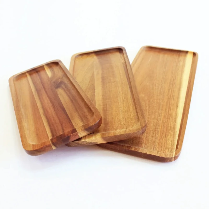 

Delicate quality smooth texture warm natural acacia tray wooden board bowl set
