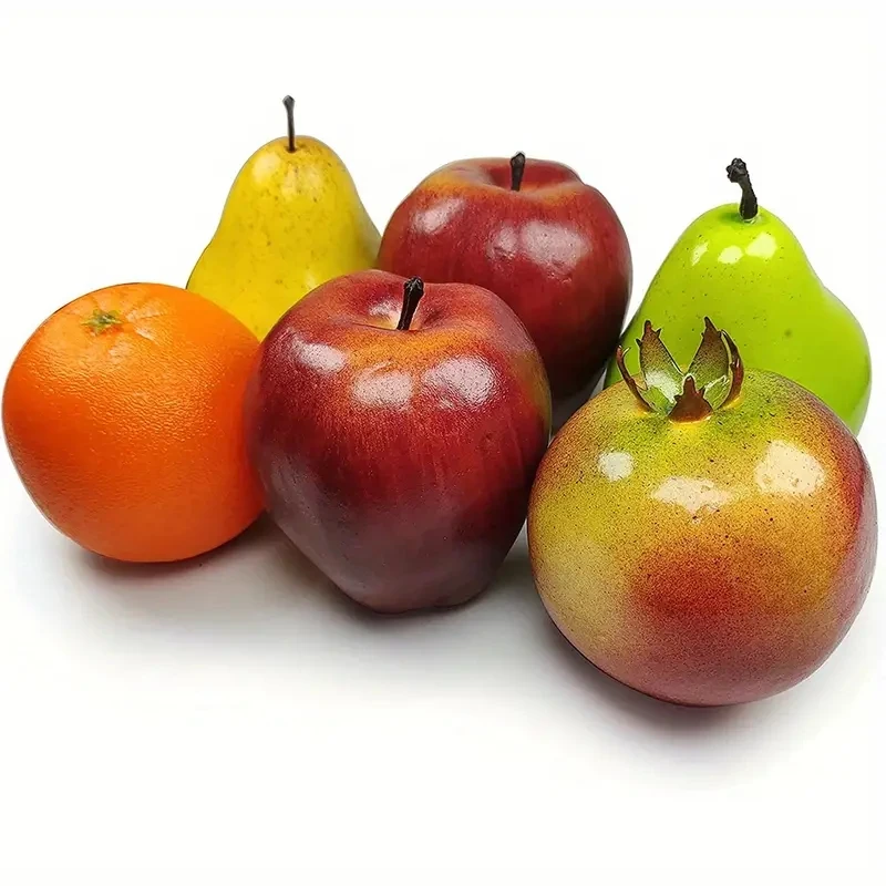 6-teiliges, lebensechtes künstliches Obst-Set – realistische Früchte für Zuhause, Küche, Party und Weihnachtsdekoration, gefälschte Birne, Orange, Pomegra – Detail 5