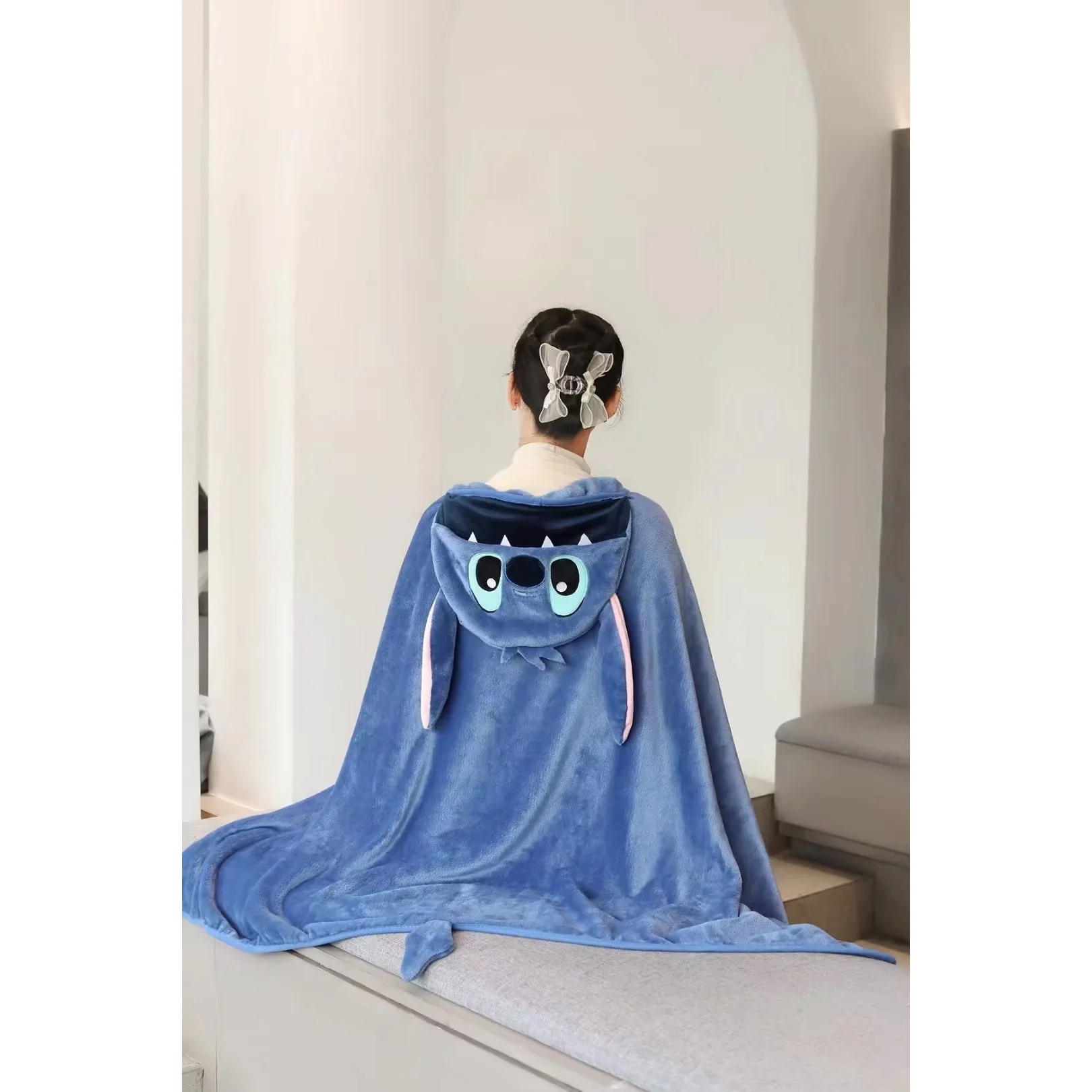 Disney Stitch Blanket Cape Japanese Cartoon Cute Anime Cape Lunch Break Nap Couple Thick Blanket Female Cape Kawaii Gift