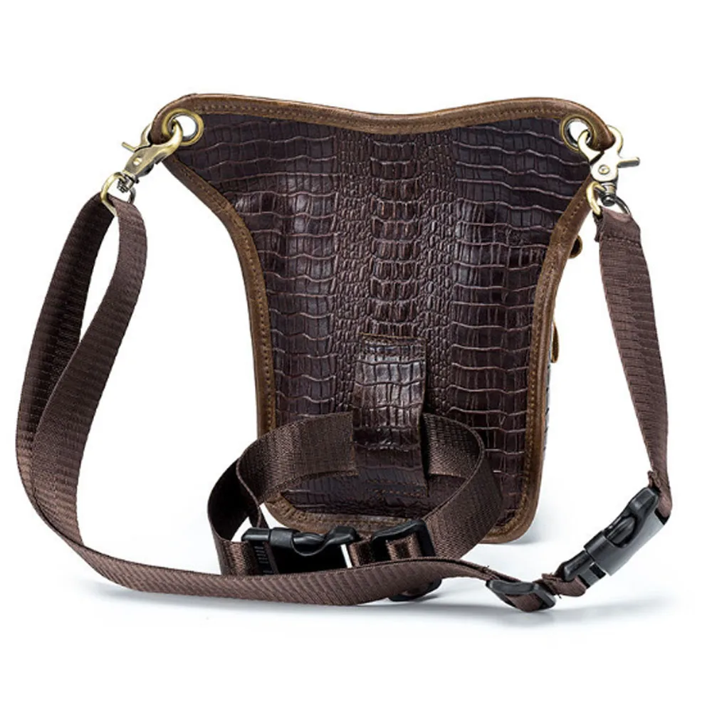 Retro Motorcycle Fanny Waist Belt Pack  for Women MenLeather Crocodile Waist Pack Hip Holster Purse Shoulder Drop Leg Bag