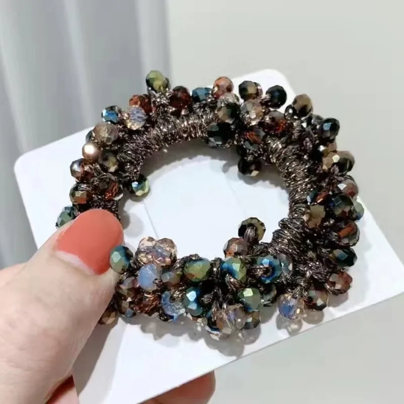 Crystal Pearl Hair Ring Bracelet  High Elasticity Scrapchies Updo Horse Tail Rubber Band Scrunchies Woman   Moños Mayoreo Niña