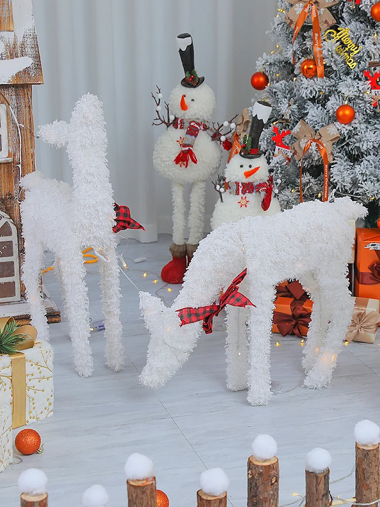 3pcs White Christmas Decoration Flocking Luminous Christmas Deer Ornaments Window Meichen Christmas Decoration Elk Navidad