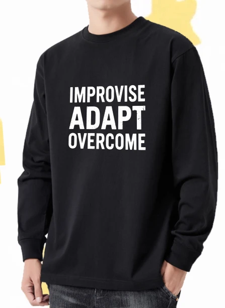 

Футболка для мужчин, осенняя спортивная футболка на Хэллоуин с длинными рукавами и графическим рисунком Improvise Adapt Overcome, однотонная футболка с принтом первой необходимости