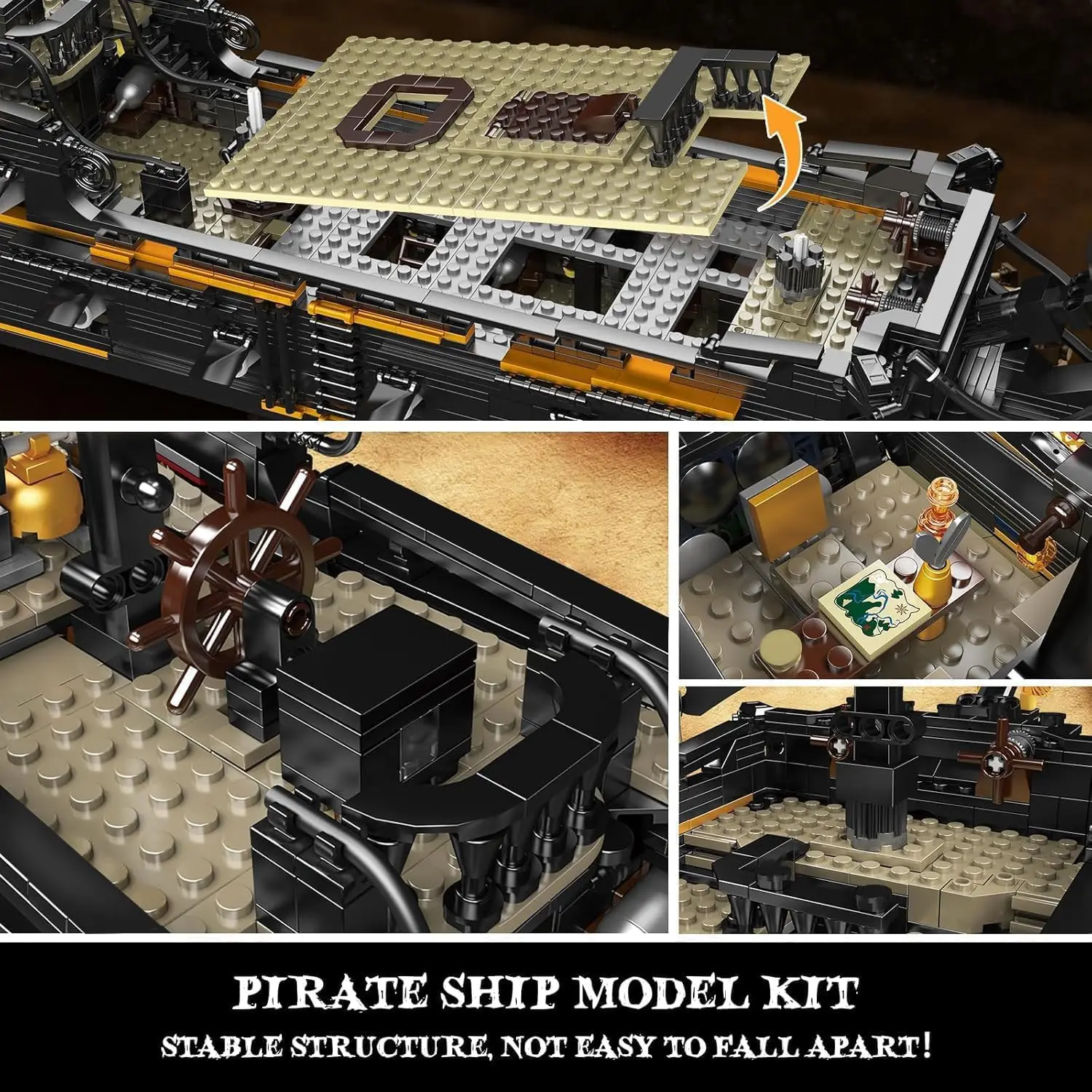 Kit di blocchi di costruzione di modelli di navi pirate, set di costruzioni di modelli di barche a vela di grandi perle nere da costruire, regalo per bambini di età