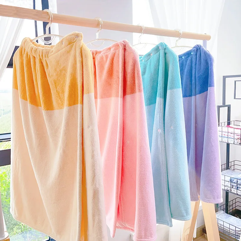 Coral Fleece Bath Towel Skirt Worn Extended Absorbent Bath Towel Adult Bath Towel Tube Top Skirt Colorful Splicing Not Easy Off