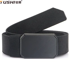 TUSHI New magnetism Alloy Quick Release Pluggable Buckle Elastic Belts For Men Durable Tactical Belt Cowboy Outdoor Belt Hunting