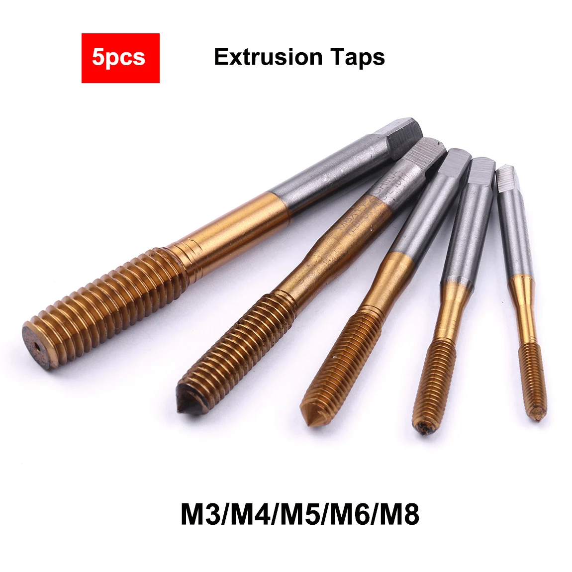 

7pcs set M3/M4/M5/M6/M8 Extrusion Taps Titanium Coated HSS Straight Spiral Fluted Screw Thread Tap Squeezing Threading Hand Tool